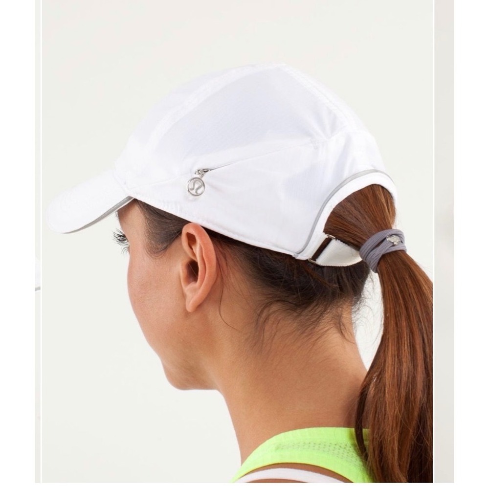 Lululemon Go The Distance Run Hat White Adjustable Pocket Running Cap O/S